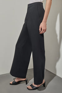 Wide Leg Pant - Zipper Closure Woven, Black | Ming Wang