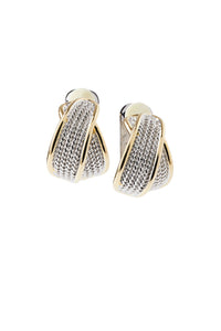 Two-Tone Braided Crossover Loop Clip Earrings, Gold/Silver | Meison Studio Presents Ming Wang