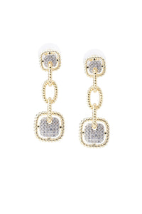 Textured Link Pave Drop Pierced Earrings, Gold/Pave | Meison Studio Presents Ming Wang