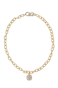 Textured Link Pave Pendant Necklace, Gold/Pave | Meison Studio Presents Ming Wang