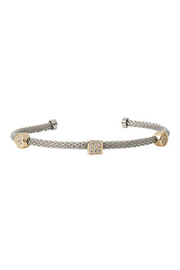 Pave Accent Textured Two-Tone Bracelet, Gold/Silver | Meison Studio Presents Ming Wang