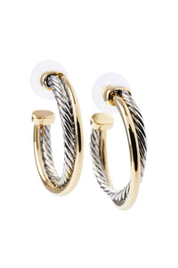 Mixed Texture Two-Tone Hoop Pierced Earrings, Gold/Silver | Meison Studio Presents Ming Wang