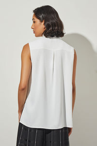 Plus Size Drape Tie-Neck Crepe de Chine Blouse, White, White | Meison Studio Presents Ming Wang