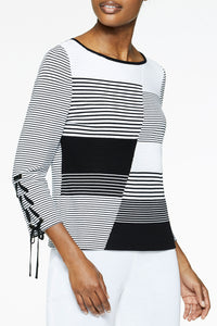Broken Stripe Knit Tunic, Black/White | Meison Studio Presents Ming Wang