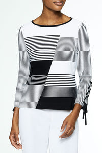 Broken Stripe Knit Tunic, Black/White | Meison Studio Presents Ming Wang