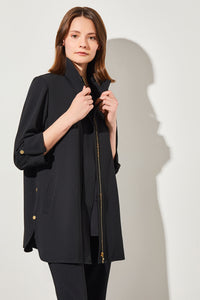 Snap Detail Zip-Up Deco Crepe Jacket, Black | Meison Studio Presents Ming Wang