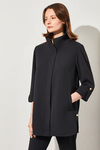 Snap Detail Zip-Up Deco Crepe Jacket, Black | Meison Studio Presents Ming Wang