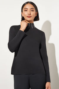 Grommet Stud Mock Neck Soft Knit Tunic, Black | Meison Studio Presents Ming Wang