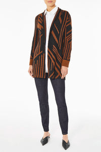 Geometric Stripe Cozy Knit Cardigan, Sierra, Black/Sierra | Meison Studio Presents Ming Wang