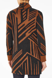 Geometric Stripe Cozy Knit Cardigan, Sierra, Black/Sierra | Meison Studio Presents Ming Wang