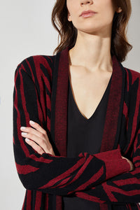 Geometric Stripe Cozy Knit Cardigan, Crimson Red, Black/Crimson Red | Meison Studio Presents Ming Wang