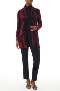 Geometric Stripe Cozy Knit Cardigan, Cherry Red – Ming Wang