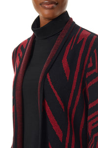 Geometric Stripe Cozy Knit Cardigan, Cherry Red – Ming Wang