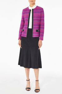 Chain Trim Textured Stripe Knit Jacket, Majestic Purple/Cerise/Limestone/Black | Meison Studio Presents Ming Wang