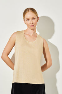 Mid-Length Scoop Neck Knit Tank, Gold