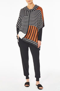 Contrasting Stripe Easy-Care Knit Tunic, Sierra, Black/Ivory/Sierra | Meison Studio Presents Ming Wang