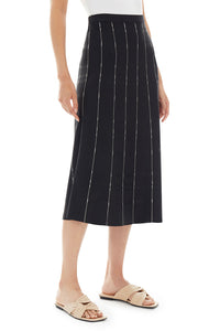 Stripe Detail Knit A-Line Skirt, Black/White | Meison Studio Presents Ming Wang