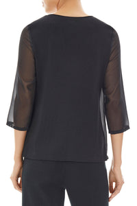 Sheer Overlay Pleated Soft Knit Tunic, Black/White | Meison Studio Presents Ming Wang