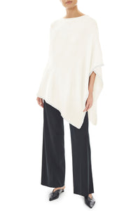 Beaded Pearl Trim Knit Poncho, Ivory, Ivory | Meison Studio Presents Ming Wang