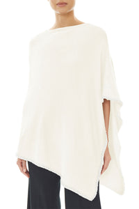 Beaded Pearl Trim Knit Poncho, Ivory, Ivory | Meison Studio Presents Ming Wang