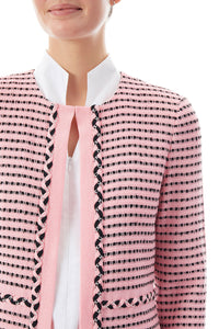 Two-Tone Braided Chain Trim Knit Jacket, Whisper Pink/White/Black | Meison Studio Presents Ming Wang