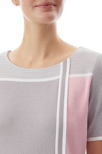 Colorblock Soft Knit Sheath Dress, Sterling Grey/Whisper Pink/White | Meison Studio Presents Ming Wang