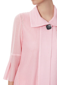 Plus Size Sheer Striped Asymmetric Knit Topper, Whisper Pink | Meison Studio Presents Ming Wang