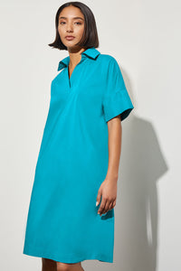 Side Pocket A-Line Chambray Shirt Dress, Bermuda, Bermuda | Meison Studio Presents Ming Wang