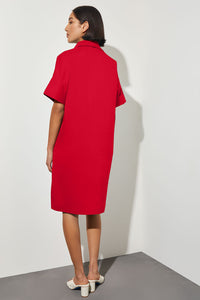 Side Pocket A-Line Chambray Shirt Dress, Flamenco, Flamenco | Ming Wang