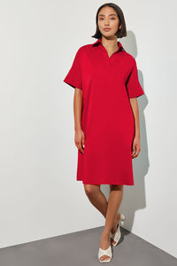 Side Pocket A-Line Chambray Shirt Dress, Flamenco, Flamenco | Ming Wang