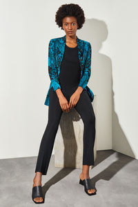 Paisley Shawl Collar Lapel Knit Jacket, Atlantic Blue/Black | Meison Studio Presents Ming Wang