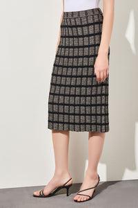 Check Tweed Knit Pencil Skirt, Java/Linen/Black | Meison Studio Presents Ming Wang