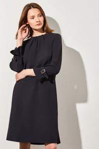 Bell Sleeve Crepe Shift Dress, Black | Meison Studio Presents Ming Wang