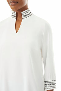 Embroidered Smock Collar Crepe de Chine Blouse – Ming Wang