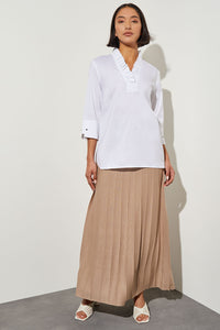 Ruffle Collar Blouse - 100% Cotton, White | Meison Studio Presents Ming Wang