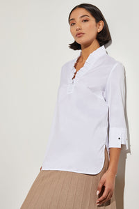Ruffle Collar Blouse - 100% Cotton, White | Meison Studio Presents Ming Wang