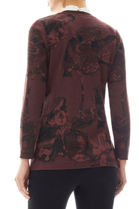 Floral Tailored Jacquard Knit Jacket, Auburn Brown/Black | Meison Studio Presents Ming Wang