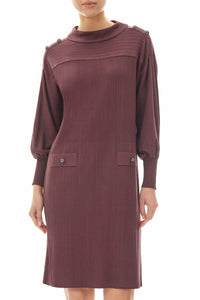 Bishop Sleeve Soft Knit Dress, Auburn Brown | Meison Studio Presents Ming Wang