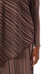 Striped Asymmetrical Soft Knit Dolman Tunic, Auburn Brown/Java/Black | Meison Studio Presents Ming Wang