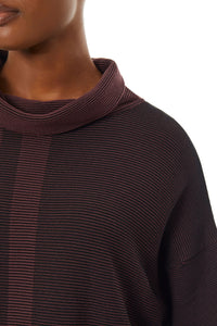 Plus Size Cowl Neck Geo Stripe Soft Knit Tunic, Auburn Brown/Black | Meison Studio Presents Ming Wang