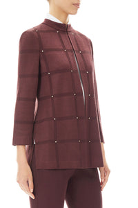 Studded Grid Knit Jacket, Auburn Brown | Meison Studio Presents Ming Wang