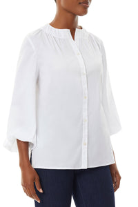 Puff Sleeve Stretch Cotton Blouse, White | Meison Studio Presents Ming Wang