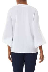Puff Sleeve Stretch Cotton Blouse, White | Meison Studio Presents Ming Wang