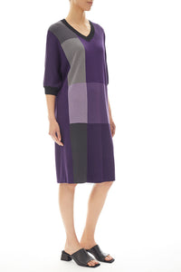 Dolman Sleeve Colorblock Soft Knit Dress, Valiant Purple/Granite/Sterling/Black | Meison Studio Presents Ming Wang