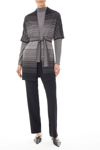Ombre Stripe Belted Soft Knit Kimono Jacket, Granite/Sterling/Black | Meison Studio Presents Ming Wang