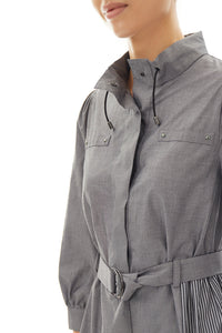 Contrast Panel Belted Cotton Shirt Dress, Granite/Black | Meison Studio Presents Ming Wang