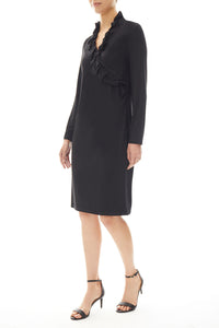 Ruffled Collar Jersey Knit Sheath Dress, Black | Meison Studio Presents Ming Wang