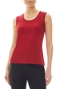 Mid-Length Scoop Neck Knit Tank, Cherry Red, Cherry Red | Meison Studio Presents Ming Wang