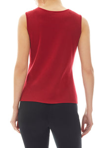 Mid-Length Scoop Neck Knit Tank, Cherry Red, Cherry Red | Meison Studio Presents Ming Wang
