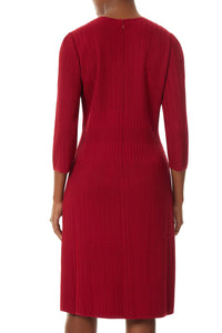 Plus Size Chain Detail Multi-Stitch Knit Sheath Dress, Cherry Red | Meison Studio Presents Ming Wang